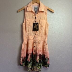 NWT One Teaspoon Toucan Zephyr Romper Sleeveless Shirt Style Size S Tropical Hem